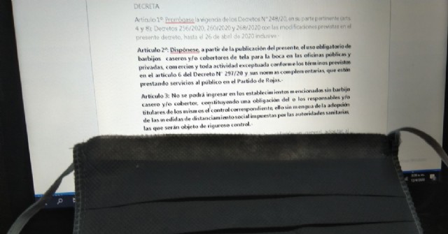 El Municipio de Rojas dispuso el uso obligatorio de barbijos caseros y/o cobertores de tela para la boca